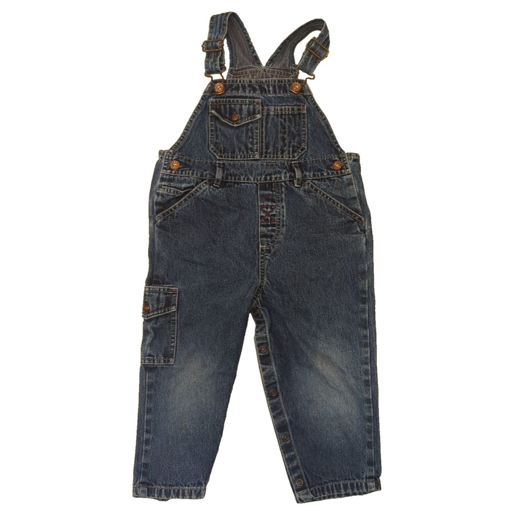 Vintage 90s Y2K GAP Baby 2T/2XL Denim Overalls Snap Buttons 100% Cotton Cargo